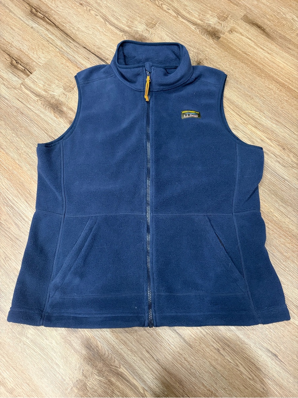 L.L. Bean Navy Blue Women’s Fleece Vest with Yellow Zipper Pull